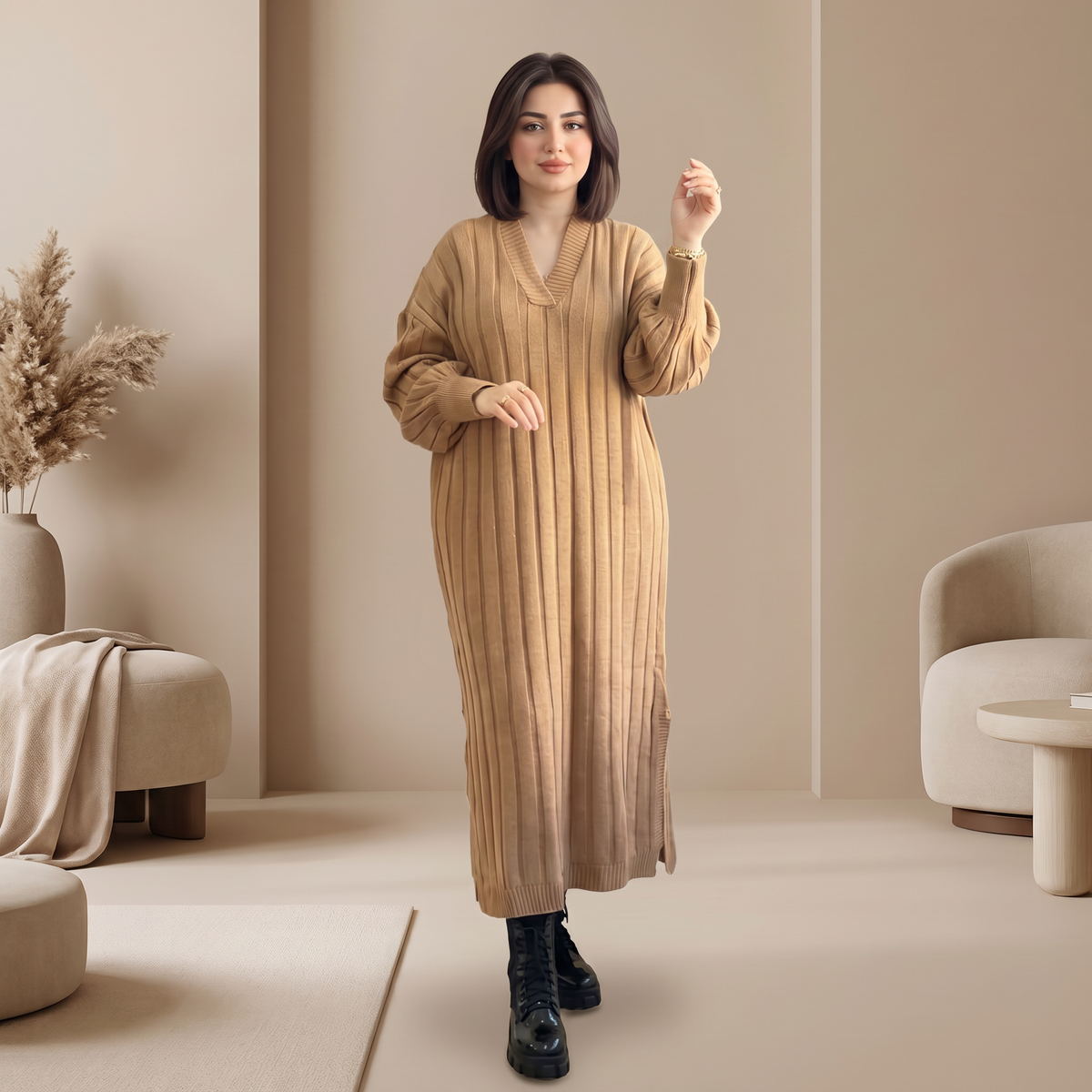 Robe Longue en Maille – Col V