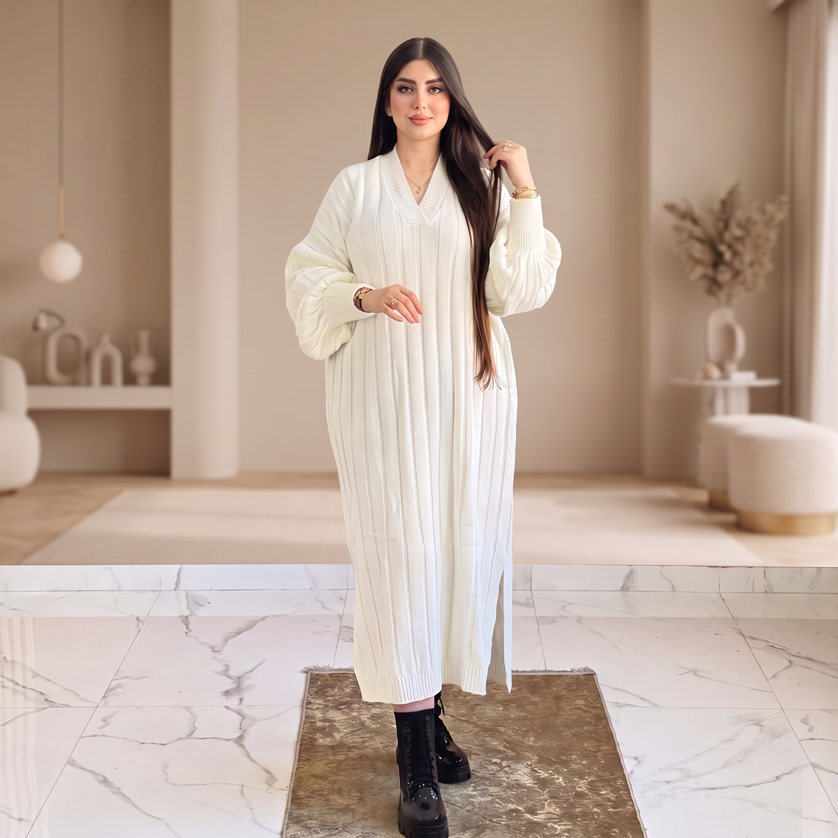 Robe Longue en Maille – Col V
