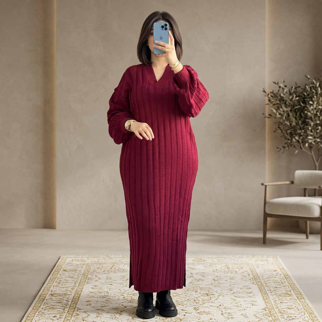 Robe Longue en Maille – Col V