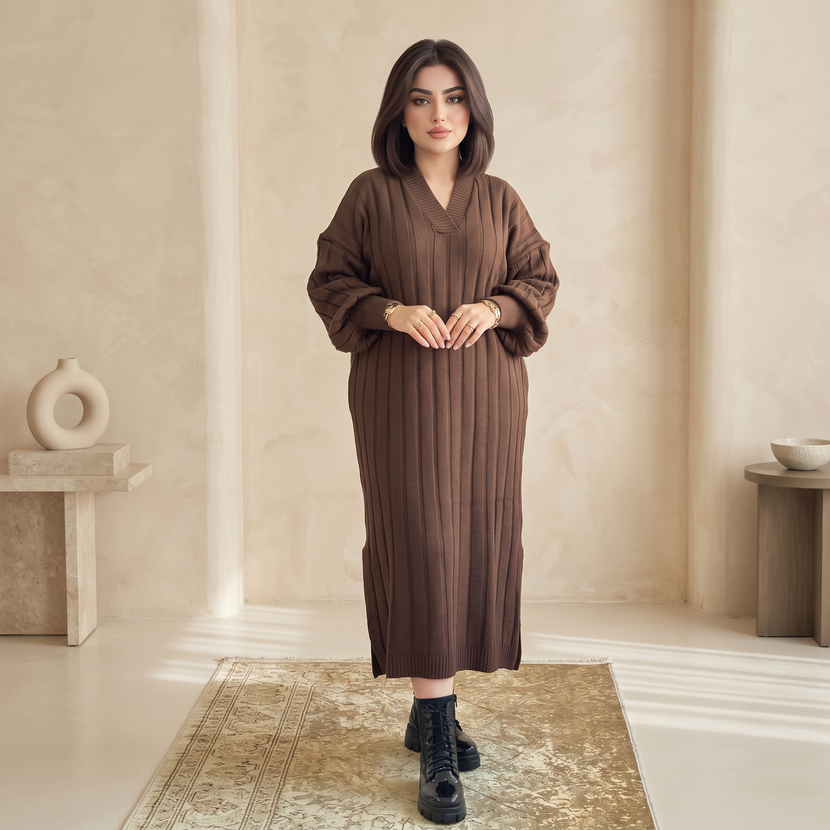 Robe Longue en Maille – Col V