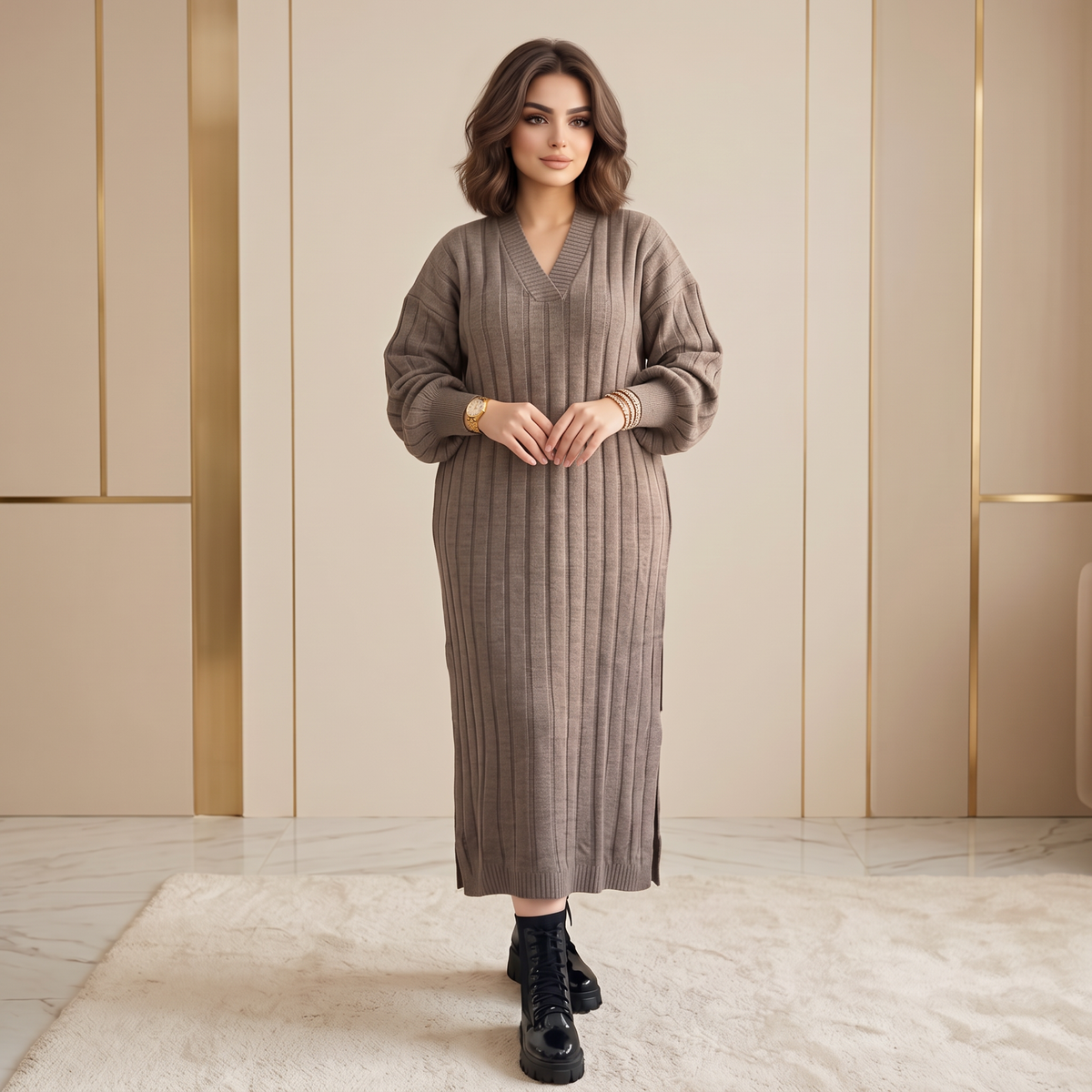 Robe Longue en Maille – Col V